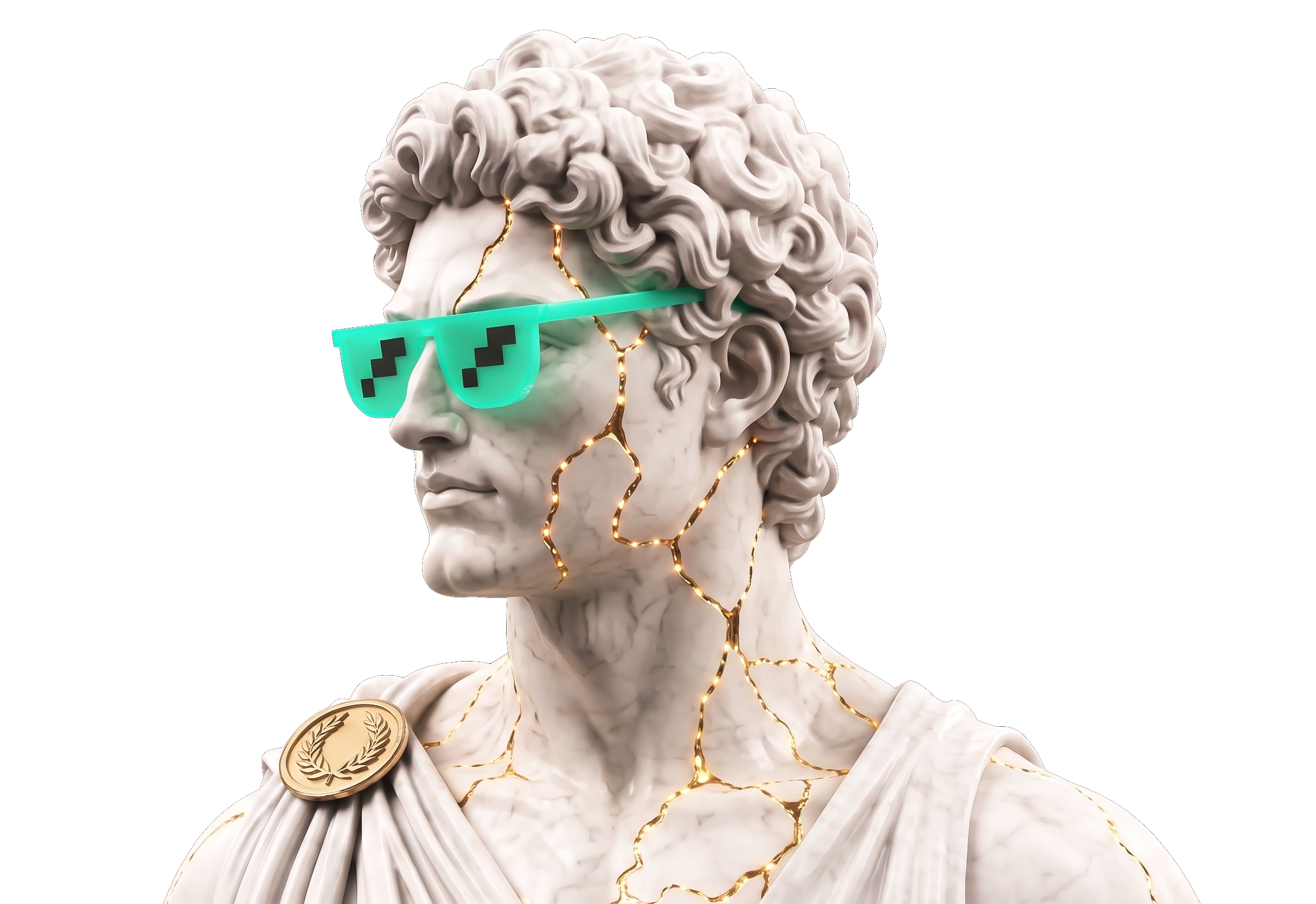 based bid’s marble sculpture facing the headline, with gold seams and emerald glasses.